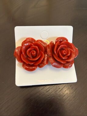 Red Rose Floral Earrings- Women Accessories